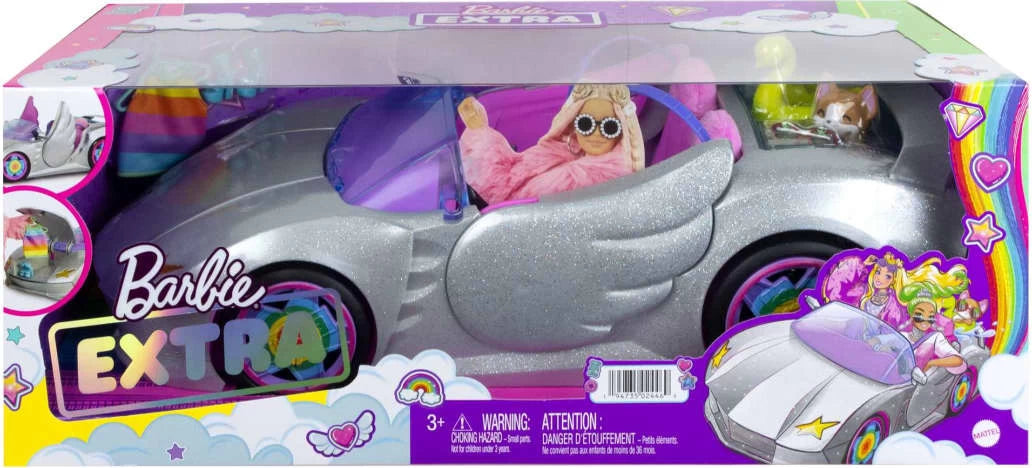 Barbie Extra Vehicle Convertible Car Set in Sparkly Silver Color