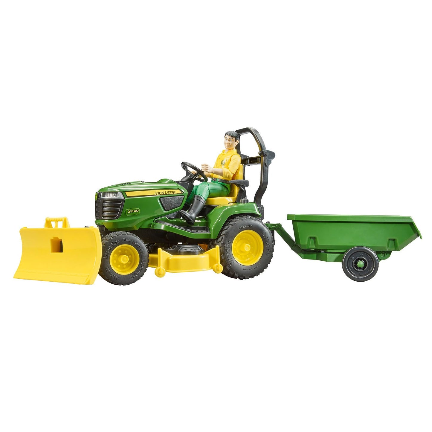 Bruder Bworld John Deere X949 Lawn Tractor with Trailer and Gardener