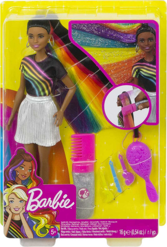 Barbie rainbow hair color change styling doll